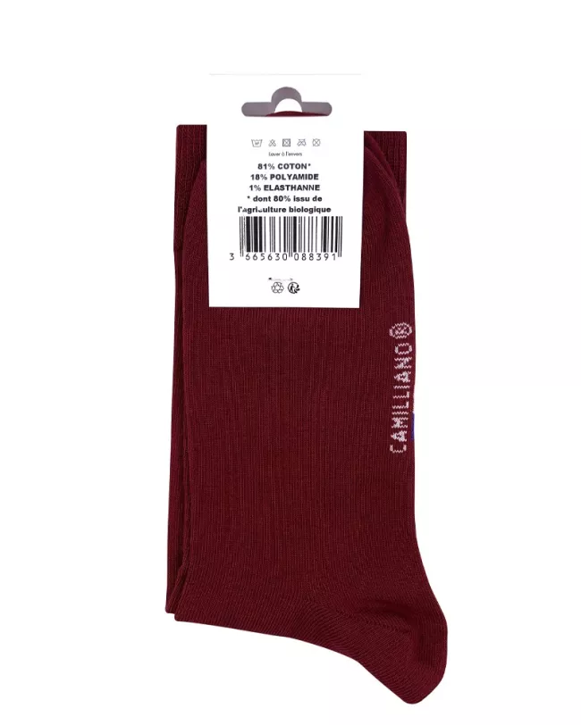 Chaussettes Bordeaux Coton Bio pour homme • Camilliano