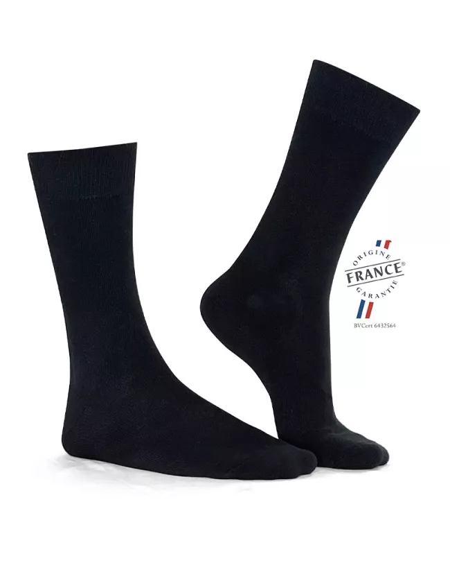 Chaussettes Noires pour homme en Coton Bio Made in France • Pack de 4 paires • Camilliano