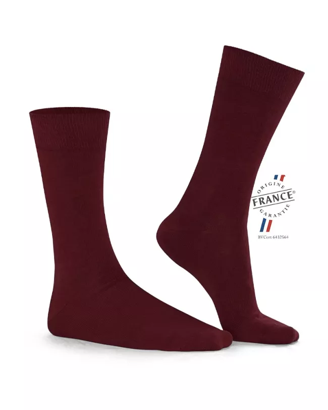 Chaussettes Bordeaux pour hommes Coton Bio fabriquées en France • Pack de 4 paires • Camilliano