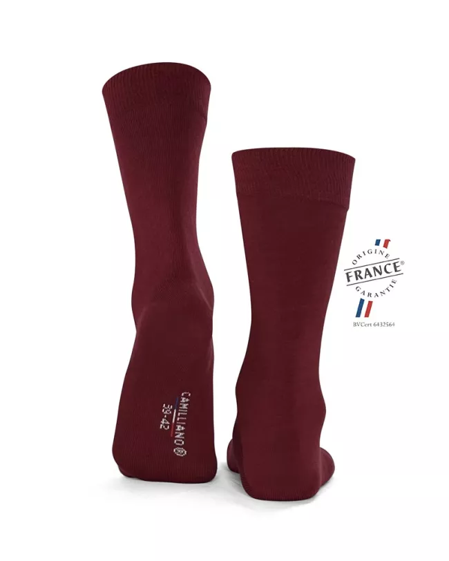 Chaussettes Bordeaux pour hommes Coton Bio fabriquées en France • Pack de 4 paires • Camilliano